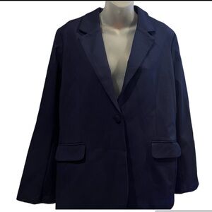NWT Mary’s Crafts Women’s Navy Blue Single Button Stretch Knit Blazer Size 16